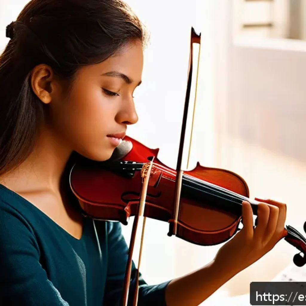 연주가 실기 시험 시 주요 채점 기준 - A focused young classical musician practicing violin in a cozy, sunlit room filled with sheet music ...