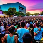 Home 23 연주가가 선택할 수 있는 전문 분야 - A vibrant music festival scene in a Latin American city at sunset, showcasing diverse musicians blen...