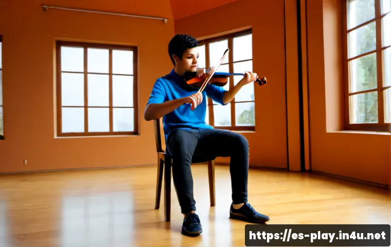 Home 30 연주가 실기 연습실 선택 요령 - Photorealistic spacious music practice room in a Spanish conservatory, young adult violinist in casu...