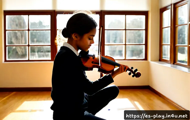 연주가 시험 전 필수 암기 내용 - Photorealistic classical violin student in a quiet Spanish conservatory practice room, seated uprigh...